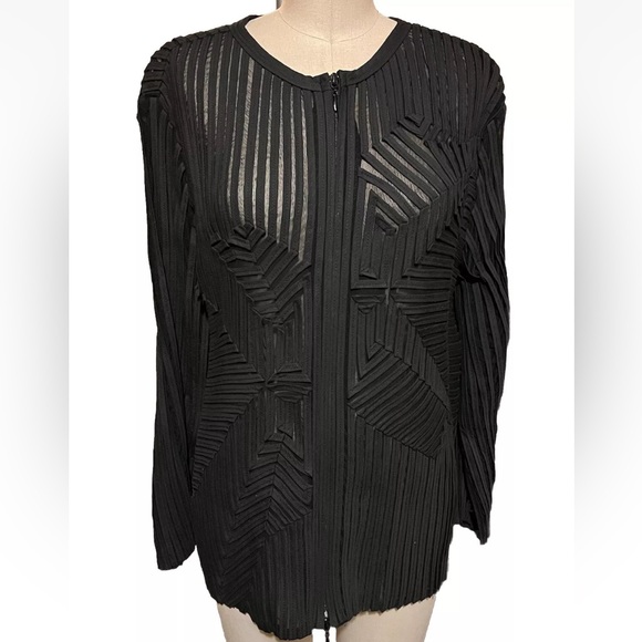 OBSTINEE by IKA Women Black Abstract Cotton Mesh Jacket Vintage 80’s 90’s - Picture 2 of 8